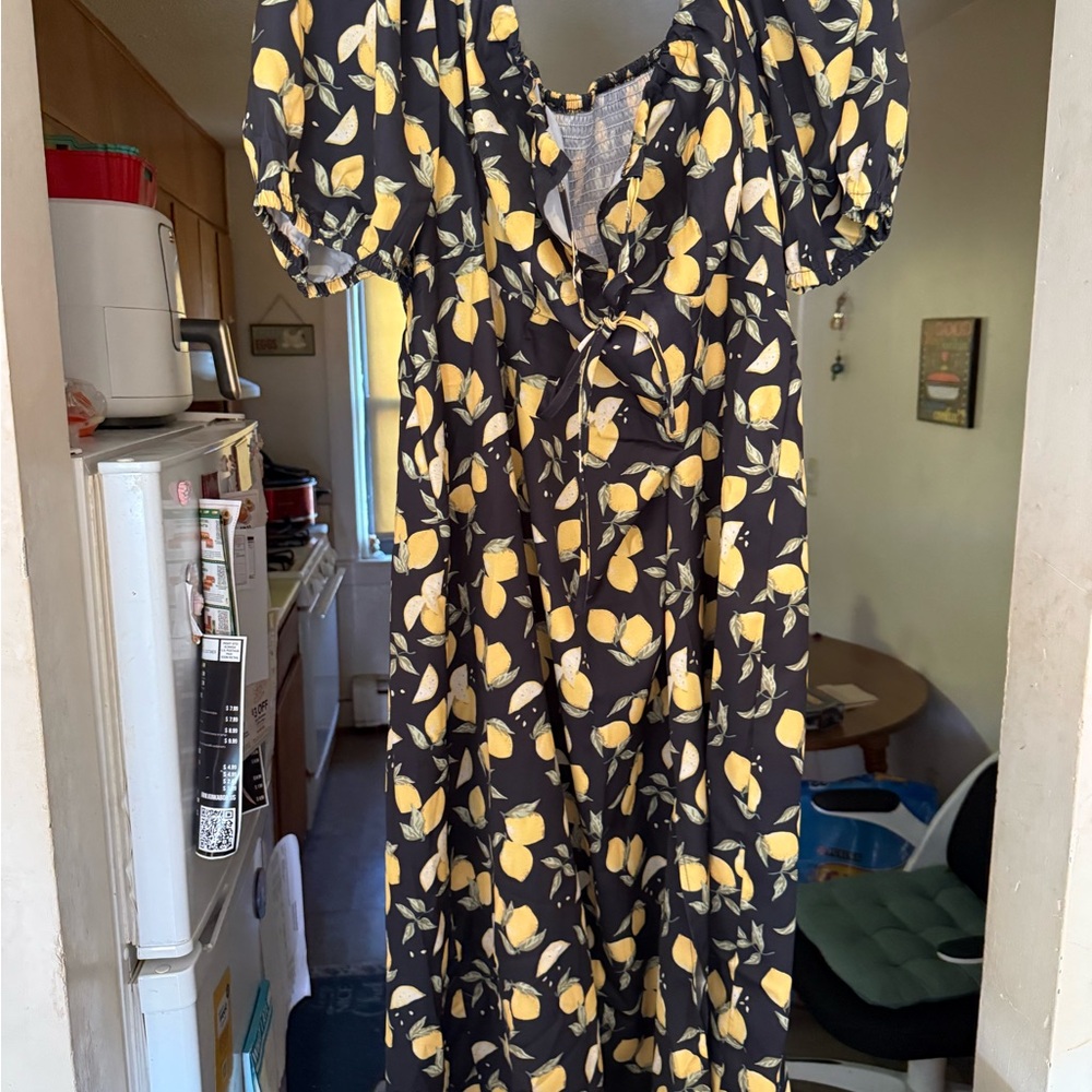 Lemon Print Black Dress